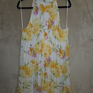 Emma & Michele White Dress with Yellow, Pink & Green Floral Print